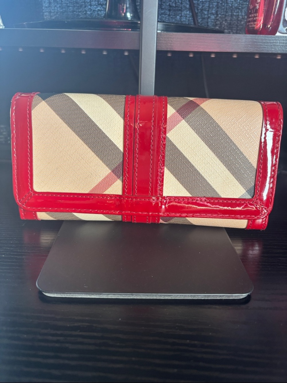Burberry Red patent leather Plaid Women's Continental Wallet